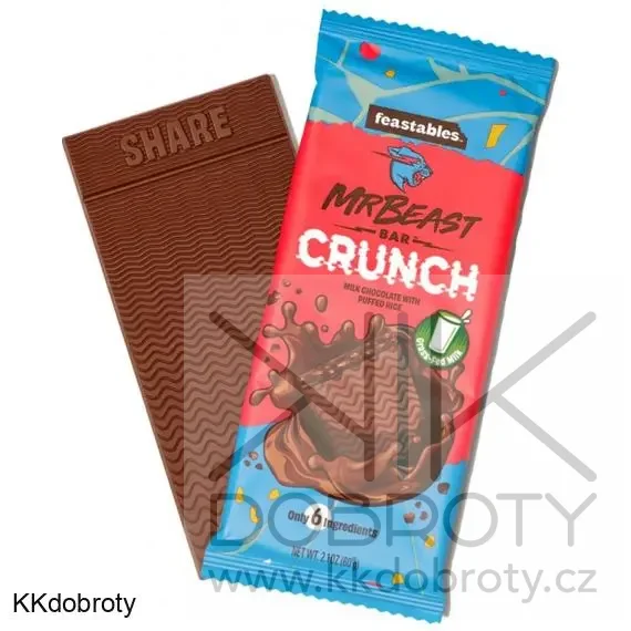 Feastables MrBeast Crunch mléčná čokoláda s pufovanou rýží 60 g